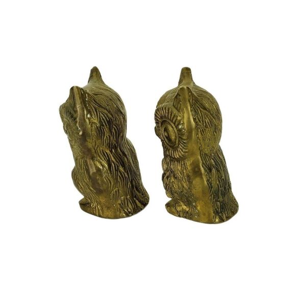 Vintage MCM Brass Set of Two Horned Night Owl Bookends Gold Figurines - Picture 10 of 12
